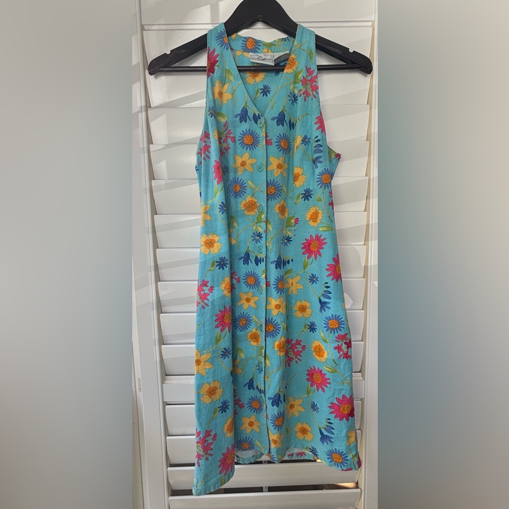 Linen Multicolor Floral Button-Down Dress